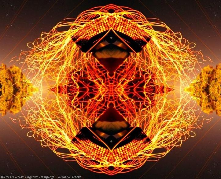 Long exposure chimney sparks quadroscopic artwork